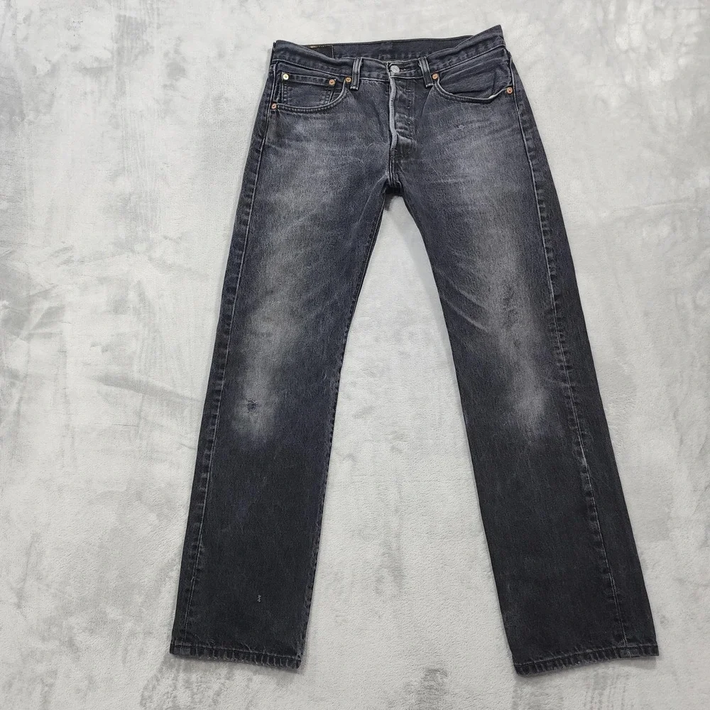 Levi's 501 Jeans Mens 32x30* Black Charcoal Wash Button Fly Straight Leg Denim